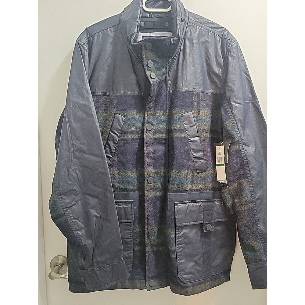 Tommy Hilfiger X Moon Tweed Wool Cotton Navy Plaid Full Zip Mens Jacket Sz L NWT